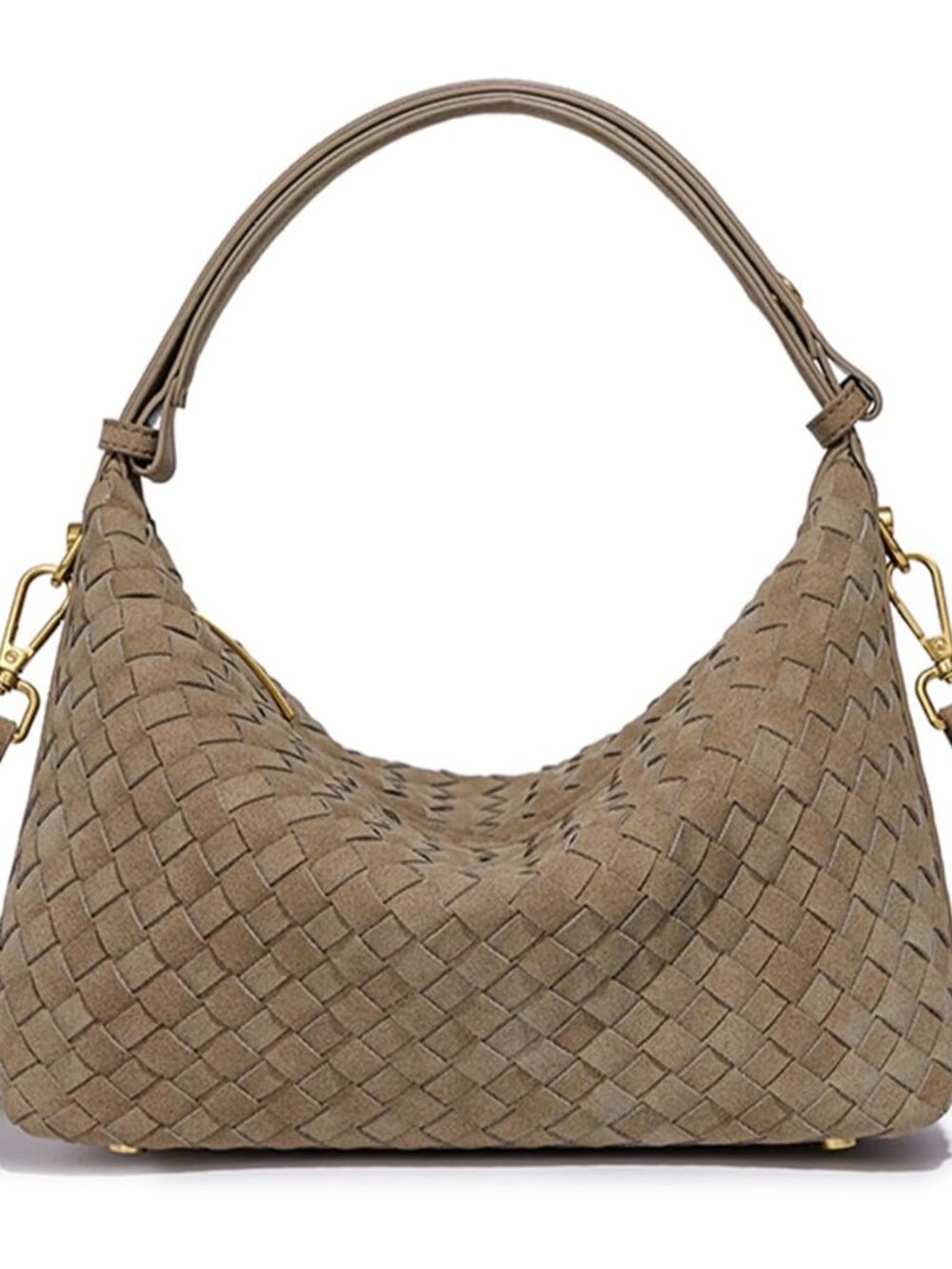 Woven Suede Shoulder Bag, Slouchy Crescent Hobo Purse & Satchel Handbag